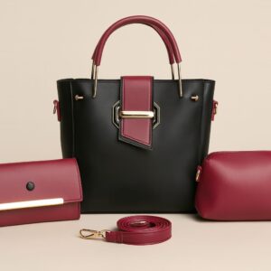 lasu elegant handbag set navy blue pink leather with gold accents