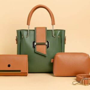 lasu elegant handbag set navy blue pink leather with gold accents