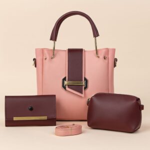 lasu elegant handbag set navy blue pink leather with gold accents