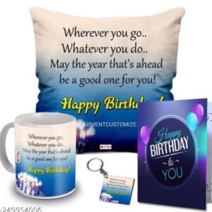 elegant gift set for loved ones pillow, mug, keychain & gift card (blue & beige)