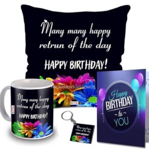 elegant gift set for loved ones pillow, mug, keychain & gift card (blue & beige)