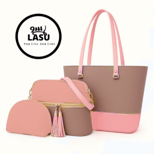 3 piece handbag set for women – bage pink – tote, shoulder bag & clutch