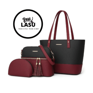 3 piece handbag set for women – maroon & black – tote, shoulder bag & clutch (copy) (copy)